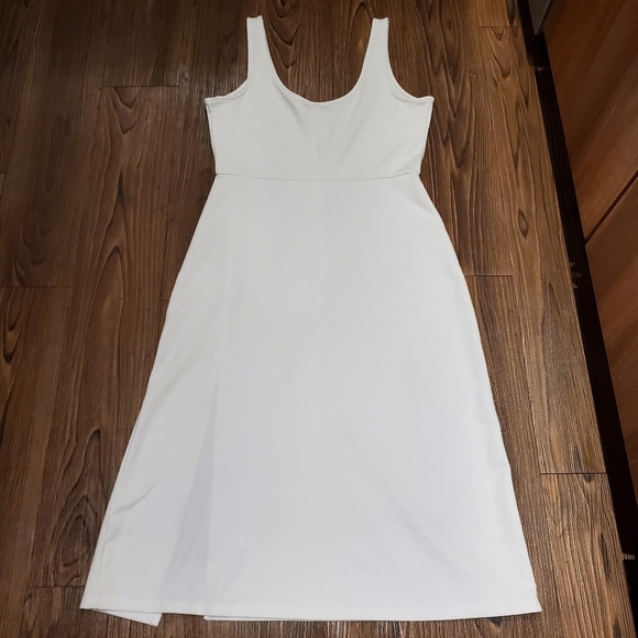 Leith Nordstrom White Scoop Neck Midi Dress Bodycon Slit Stretch Bride Classic L - Picture 5 of 10
